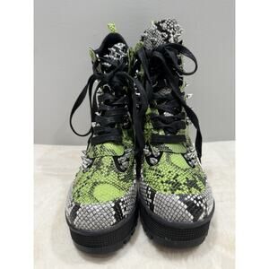 Cape Robbin Neon Green Black Snake Print Studded Chunky Sole Combat Boots US 9M
